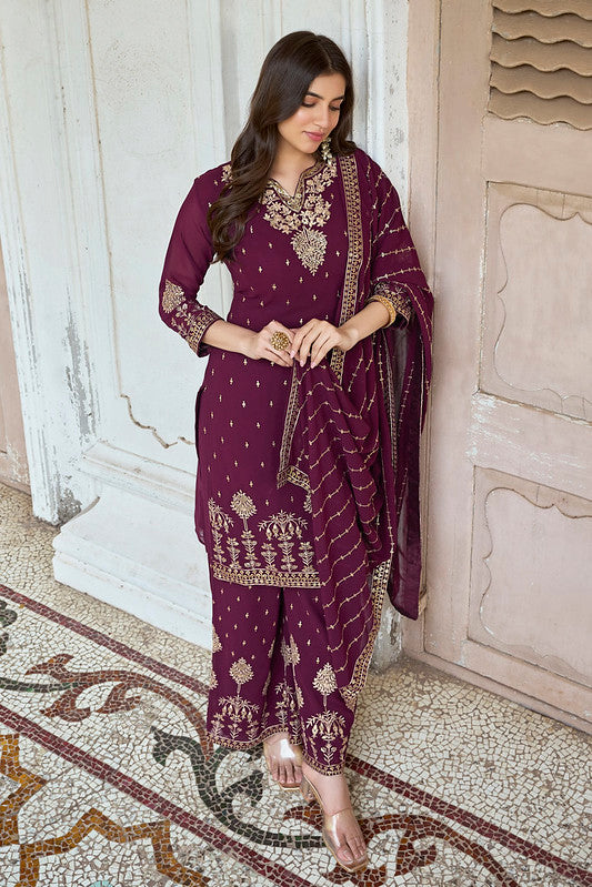 Zariveda Wine Heavy Faux Georgette Palazzo Set