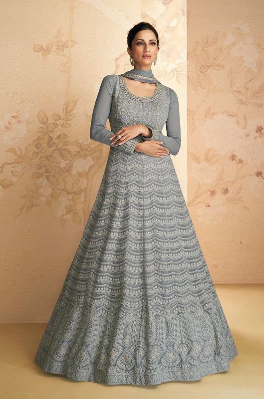 Zariveda Real Georgette Grey Ethnic Gown