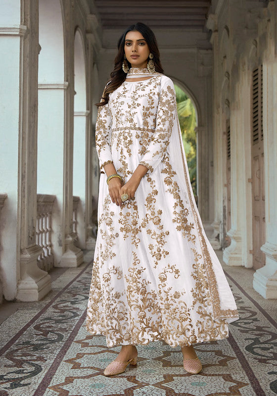 Zariveda White Butterfly Net Salwar Suit