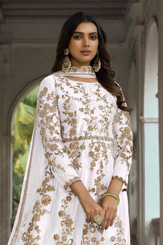 Zariveda White Butterfly Net Salwar Suit