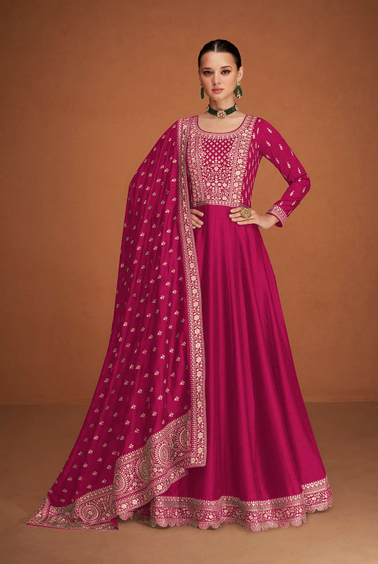 Zariveda Premium Silk Rani Pink Ethnic Gown
