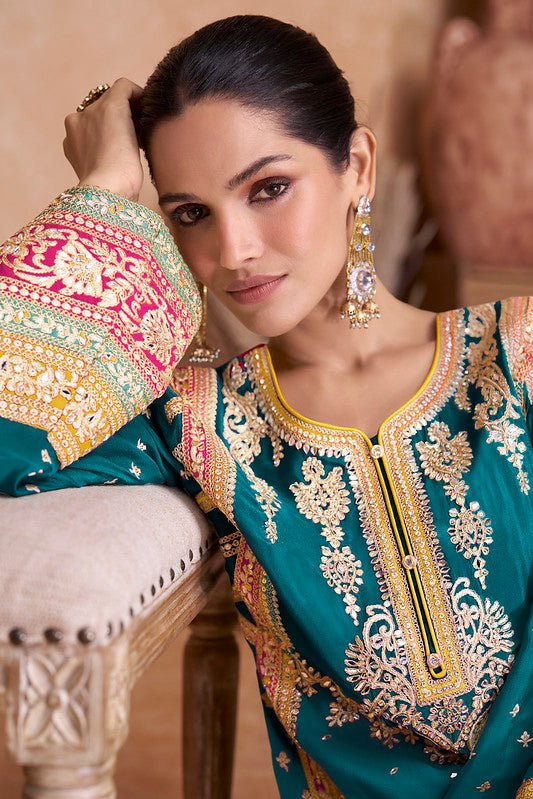 Zariveda Real Chinnon Silk Heavy Embroidery Palazzo Set