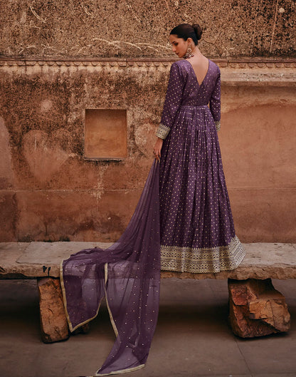 Zariveda Purple Viscose Silk Ethnic Gown