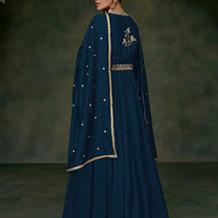 Zariveda Navy Blue Premium Silk Gown