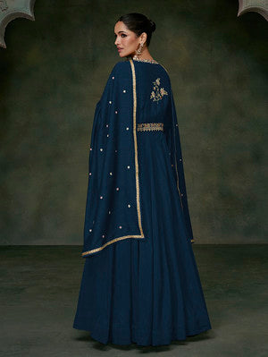 Zariveda Navy Blue Premium Silk Gown