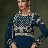 Zariveda Navy Blue Premium Silk Gown