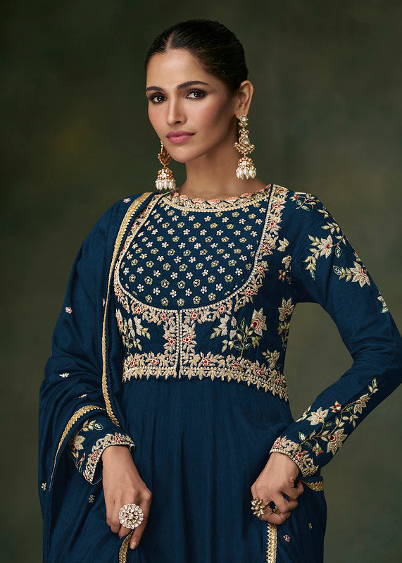 Zariveda Navy Blue Premium Silk Gown