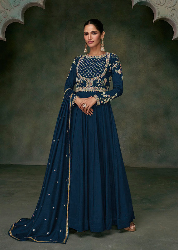 Zariveda Navy Blue Premium Silk Gown