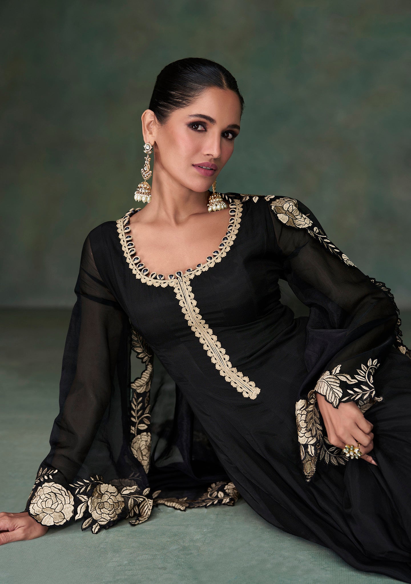 Zariveda Black Pure Silk Ethnic Gown