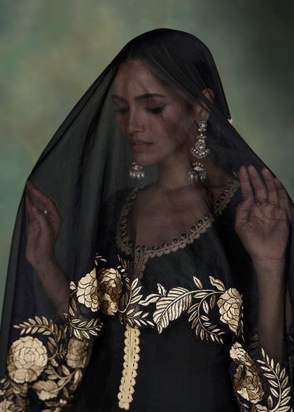 Zariveda Black Pure Silk Ethnic Gown
