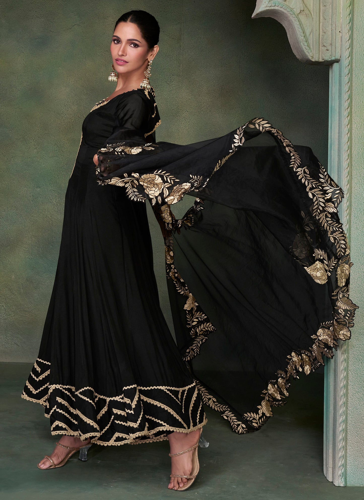 Zariveda Black Pure Silk Ethnic Gown