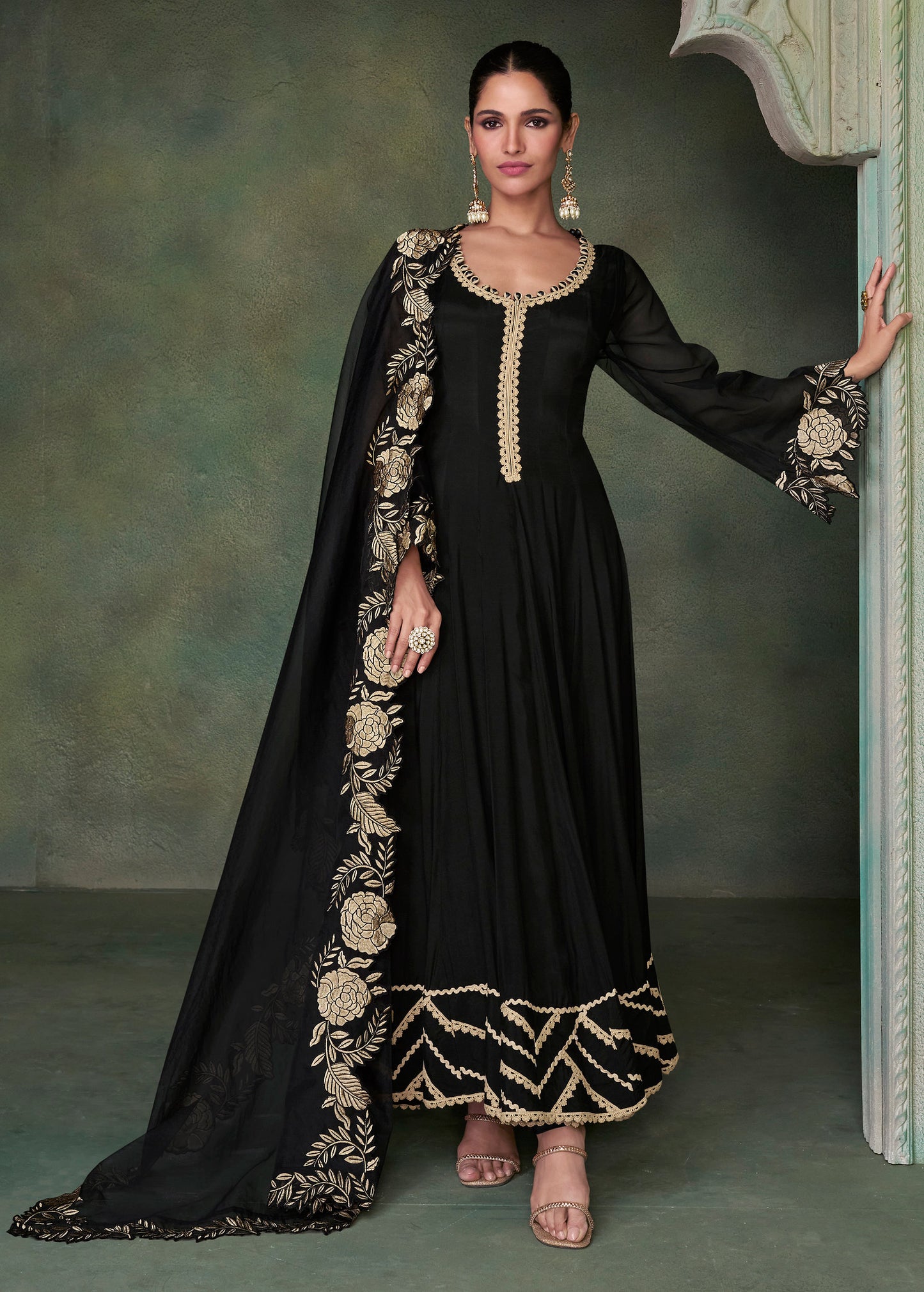 Zariveda Black Pure Silk Ethnic Gown