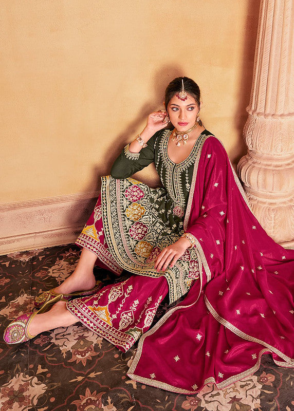 Zariveda Heavy Embroidery Premium Chinnon Silk Salwar Kameez