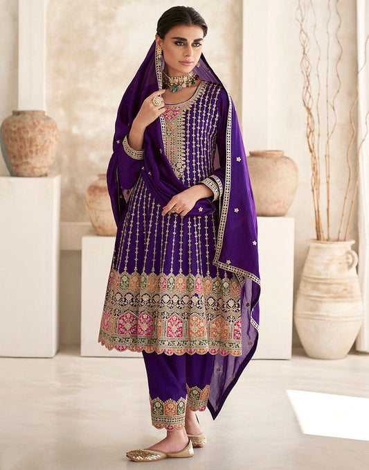 Zariveda Heavy Embroidery Premium Chinnon Silk Salwar Suit