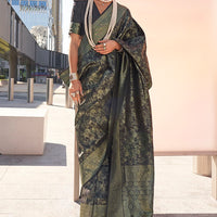 Elegant Black Handloom Silk Saree with Jacquard Woven Design and Blouse