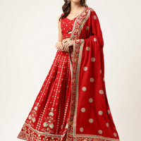 Ethnic Motifs Printed Maroon Lehenga & Blouse With Dupatta