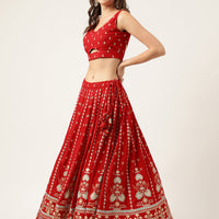 Ethnic Motifs Printed Maroon Lehenga & Blouse With Dupatta