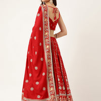 Ethnic Motifs Printed Maroon Lehenga & Blouse With Dupatta