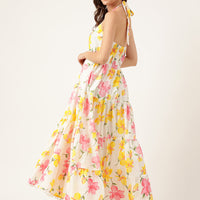 Floral Printed Halter Neck Cotton Casual Maxi Dress