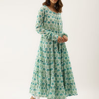 Green Handblock Floral Printed Cotton Kurta set with Dupatta