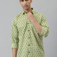 Millennial Men Light Green & Yellow Cotton  Full Sleeve  Shirt for Men-MMF0269 - Zarivedaworld.com