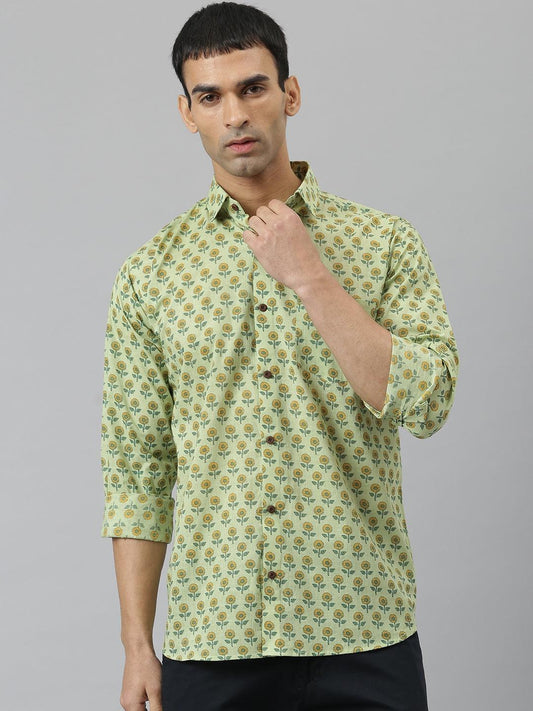 Millennial Men Light Green & Yellow Cotton  Full Sleeve  Shirt for Men-MMF0269 - Zarivedaworld.com