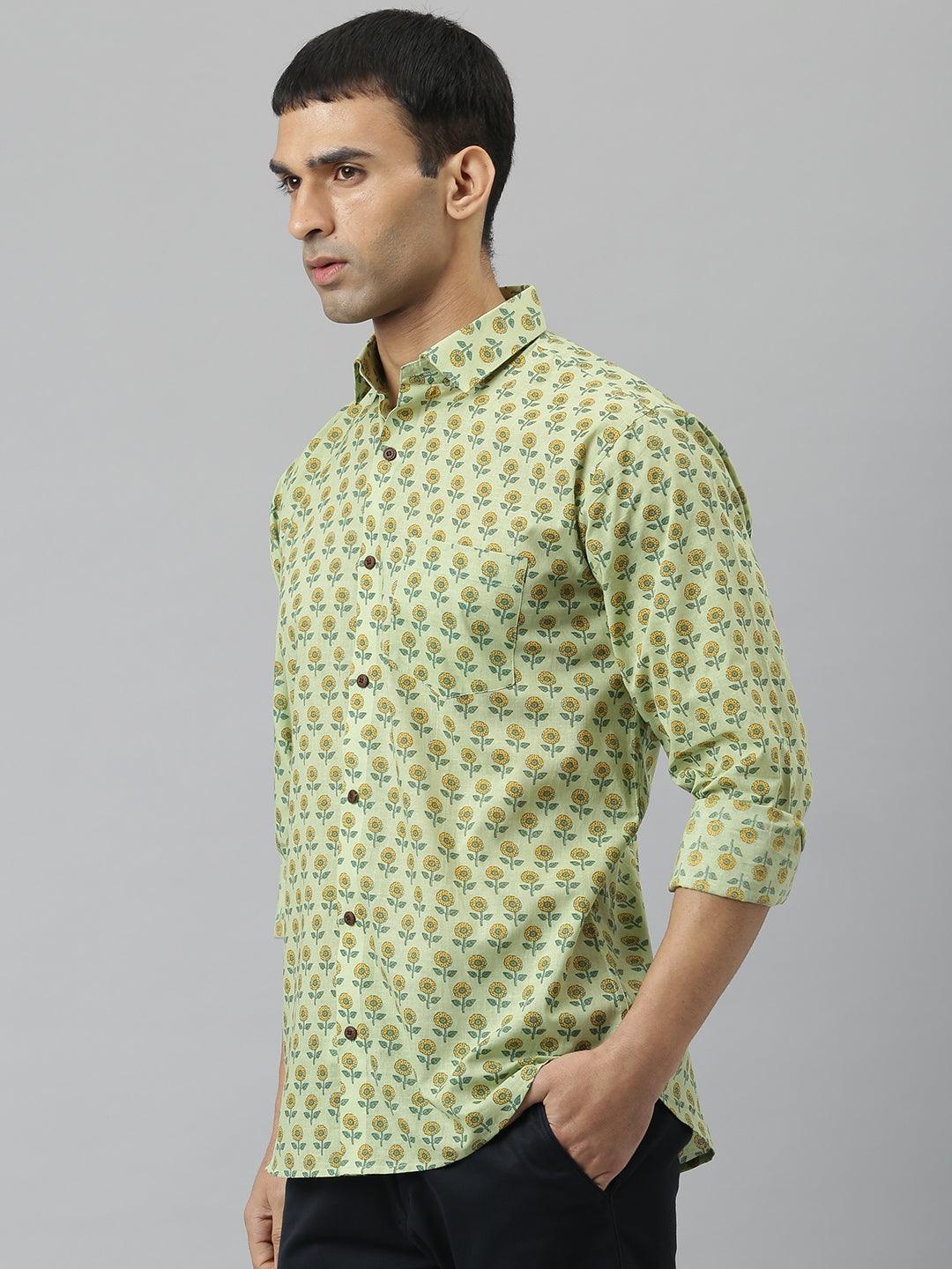 Millennial Men Light Green & Yellow Cotton  Full Sleeve  Shirt for Men-MMF0269 - Zarivedaworld.com