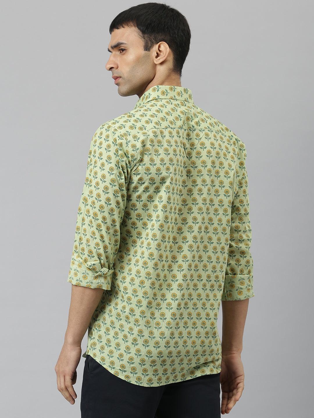 Millennial Men Light Green & Yellow Cotton  Full Sleeve  Shirt for Men-MMF0269 - Zarivedaworld.com