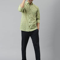 Millennial Men Light Green & Yellow Cotton  Full Sleeve  Shirt for Men-MMF0269 - Zarivedaworld.com