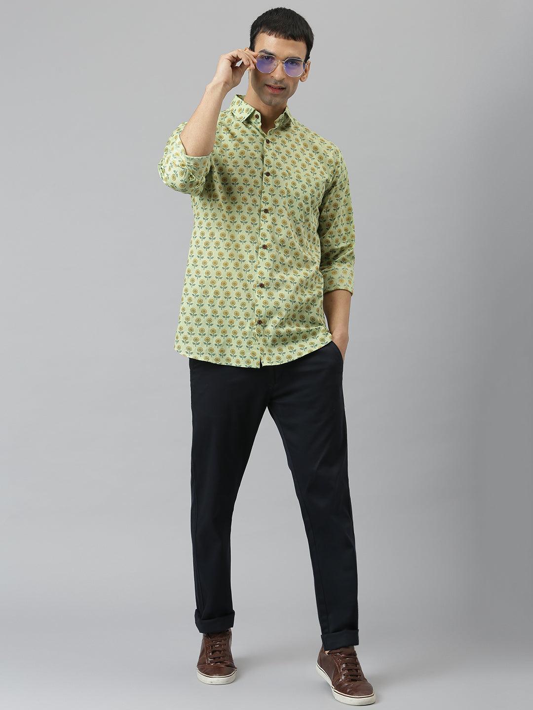 Millennial Men Light Green & Yellow Cotton  Full Sleeve  Shirt for Men-MMF0269 - Zarivedaworld.com