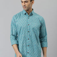 Millennial Men Turquoise blue & Blue  Cotton  Full Sleeve  Shirt for Men-MMF0270 - Zarivedaworld.com