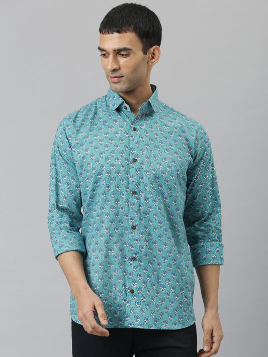 Millennial Men Turquoise blue & Blue  Cotton  Full Sleeve  Shirt for Men-MMF0270 - Zarivedaworld.com