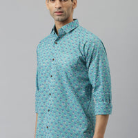 Millennial Men Turquoise blue & Blue  Cotton  Full Sleeve  Shirt for Men-MMF0270 - Zarivedaworld.com