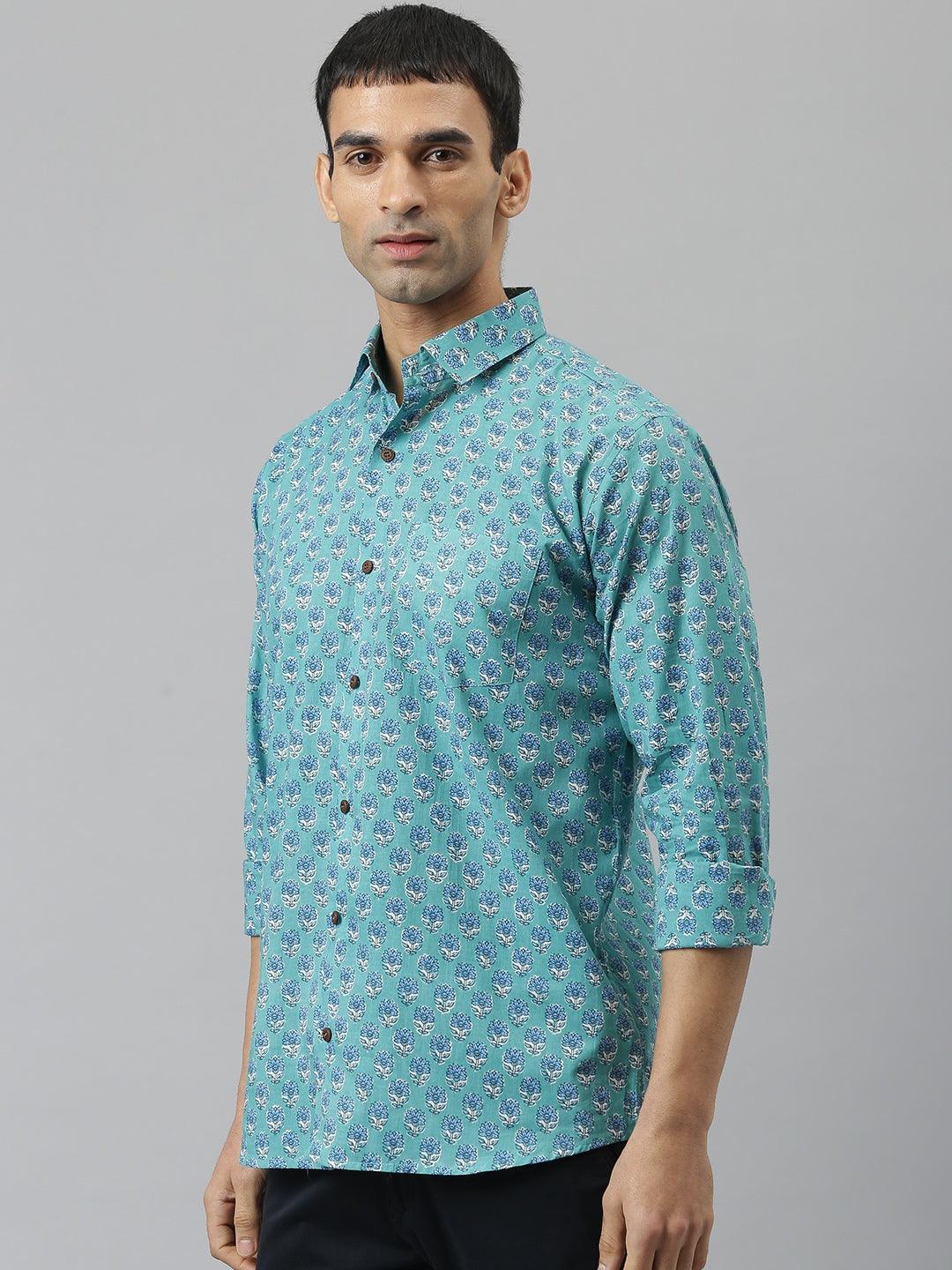 Millennial Men Turquoise blue & Blue  Cotton  Full Sleeve  Shirt for Men-MMF0270 - Zarivedaworld.com