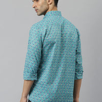 Millennial Men Turquoise blue & Blue  Cotton  Full Sleeve  Shirt for Men-MMF0270 - Zarivedaworld.com