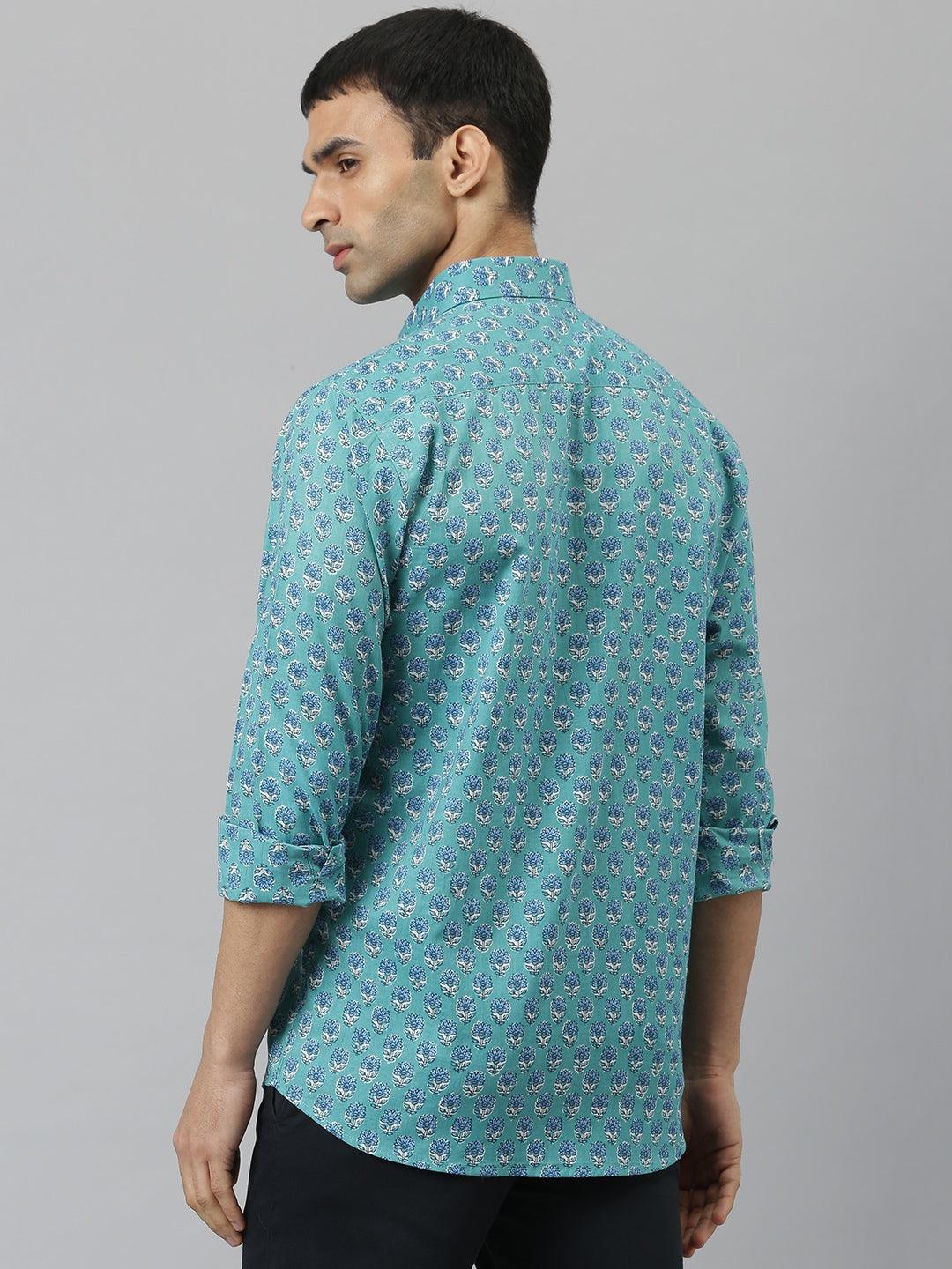 Millennial Men Turquoise blue & Blue  Cotton  Full Sleeve  Shirt for Men-MMF0270 - Zarivedaworld.com