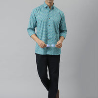 Millennial Men Turquoise blue & Blue  Cotton  Full Sleeve  Shirt for Men-MMF0270 - Zarivedaworld.com