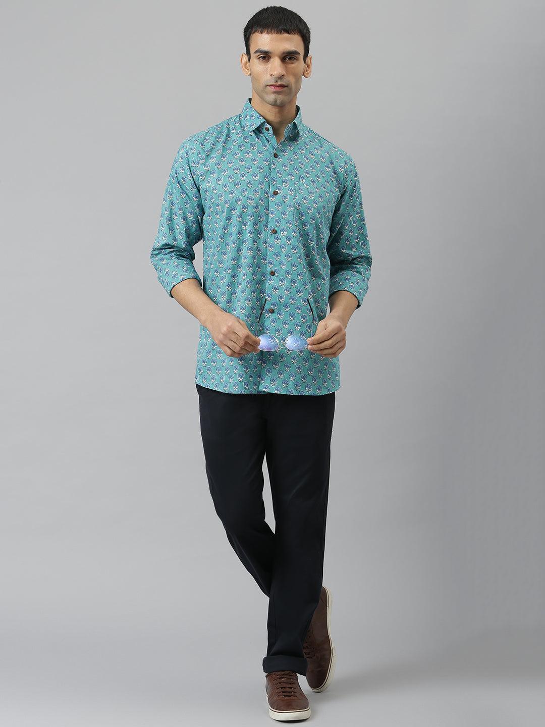 Millennial Men Turquoise blue & Blue  Cotton  Full Sleeve  Shirt for Men-MMF0270 - Zarivedaworld.com