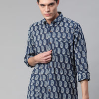 Millennial Men Indigo Blue  & White  Cotton  Full Sleeve  Shirt for Men-MMF0271 - Zarivedaworld.com