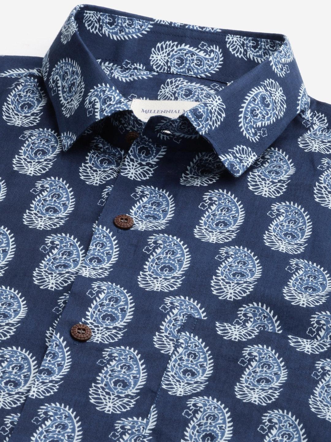 Millennial Men Indigo Blue  & White  Cotton  Full Sleeve  Shirt for Men-MMF0271 - Zarivedaworld.com