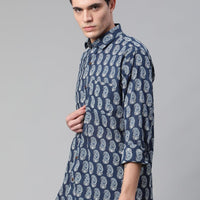 Millennial Men Indigo Blue  & White  Cotton  Full Sleeve  Shirt for Men-MMF0271 - Zarivedaworld.com