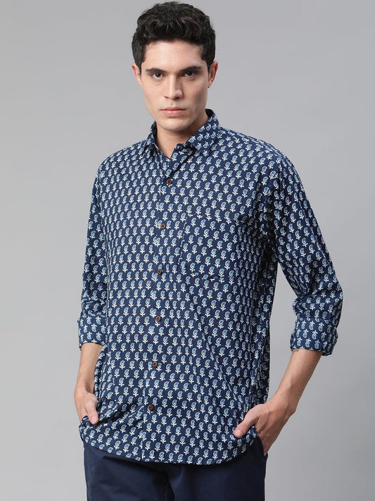 Millennial Men Indigo Blue & White  Cotton  Full Sleeve  Shirt for Men-MMF0274 - Zarivedaworld.com