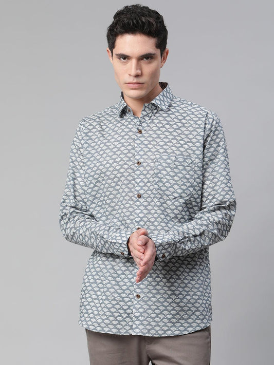 Millennial Men Grey & White  Cotton  Full Sleeve  Shirt for Men-MMF0276 - Zarivedaworld.com