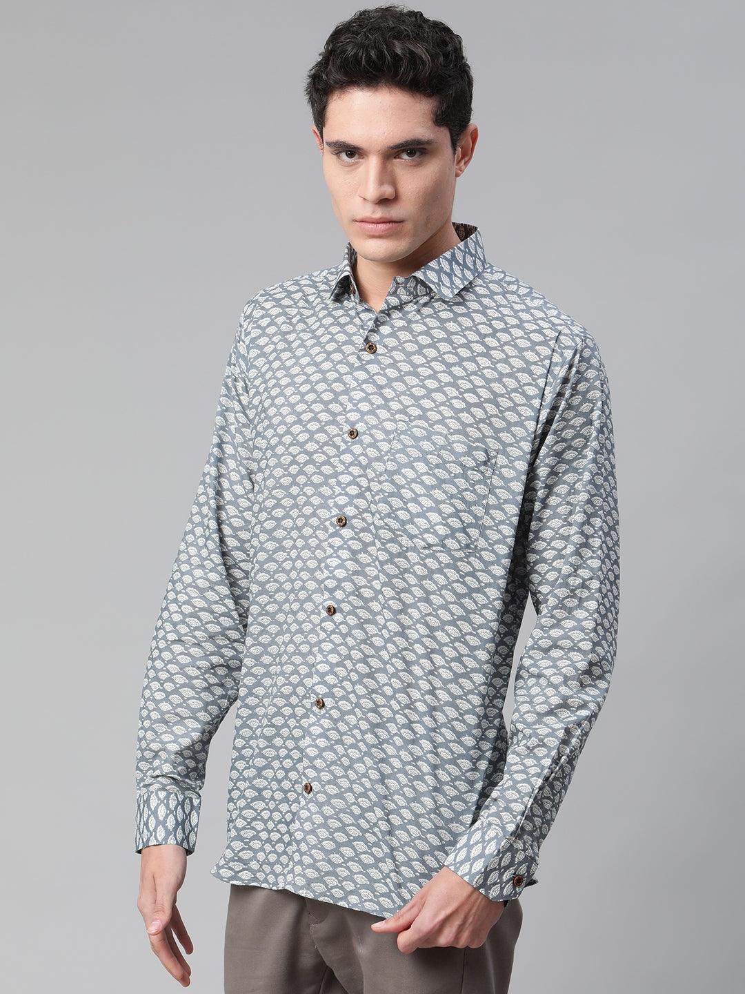 Millennial Men Grey & White  Cotton  Full Sleeve  Shirt for Men-MMF0276 - Zarivedaworld.com