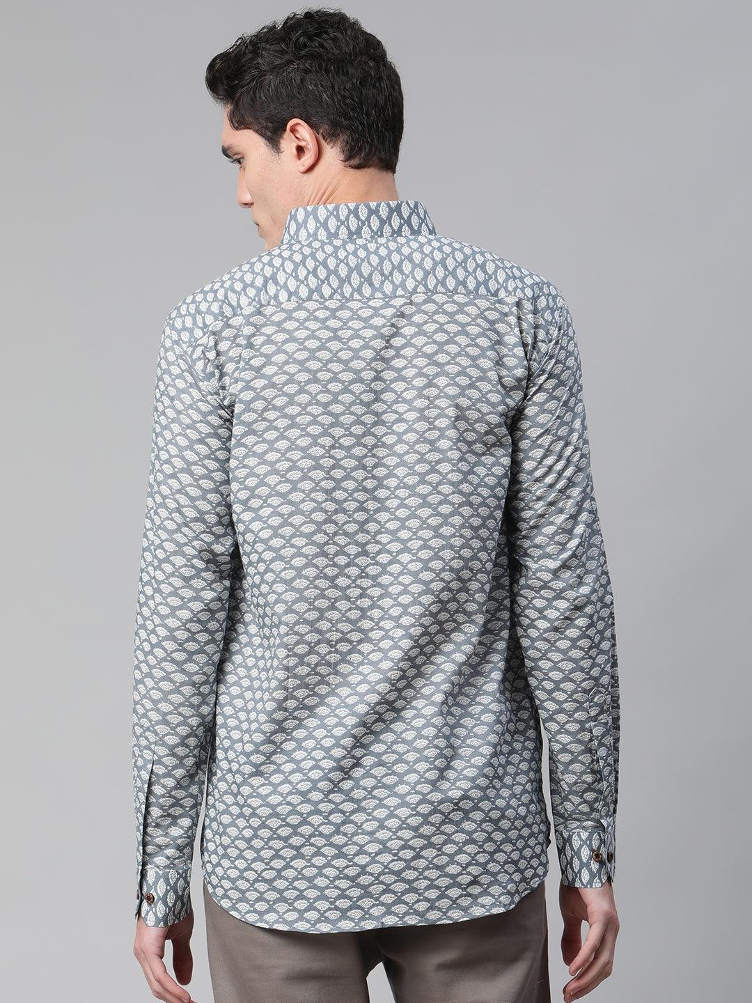 Millennial Men Grey & White  Cotton  Full Sleeve  Shirt for Men-MMF0276 - Zarivedaworld.com