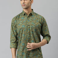 Millennial Men Mehendi & Green Cotton  Full Sleeve  Shirt for Men-MMF0278 - Zarivedaworld.com