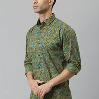 Millennial Men Mehendi & Green Cotton  Full Sleeve  Shirt for Men-MMF0278 - Zarivedaworld.com