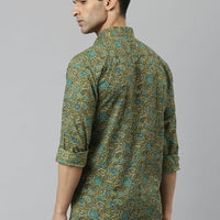 Millennial Men Mehendi & Green Cotton  Full Sleeve  Shirt for Men-MMF0278 - Zarivedaworld.com