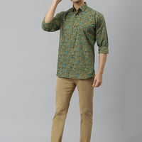 Millennial Men Mehendi & Green Cotton  Full Sleeve  Shirt for Men-MMF0278 - Zarivedaworld.com