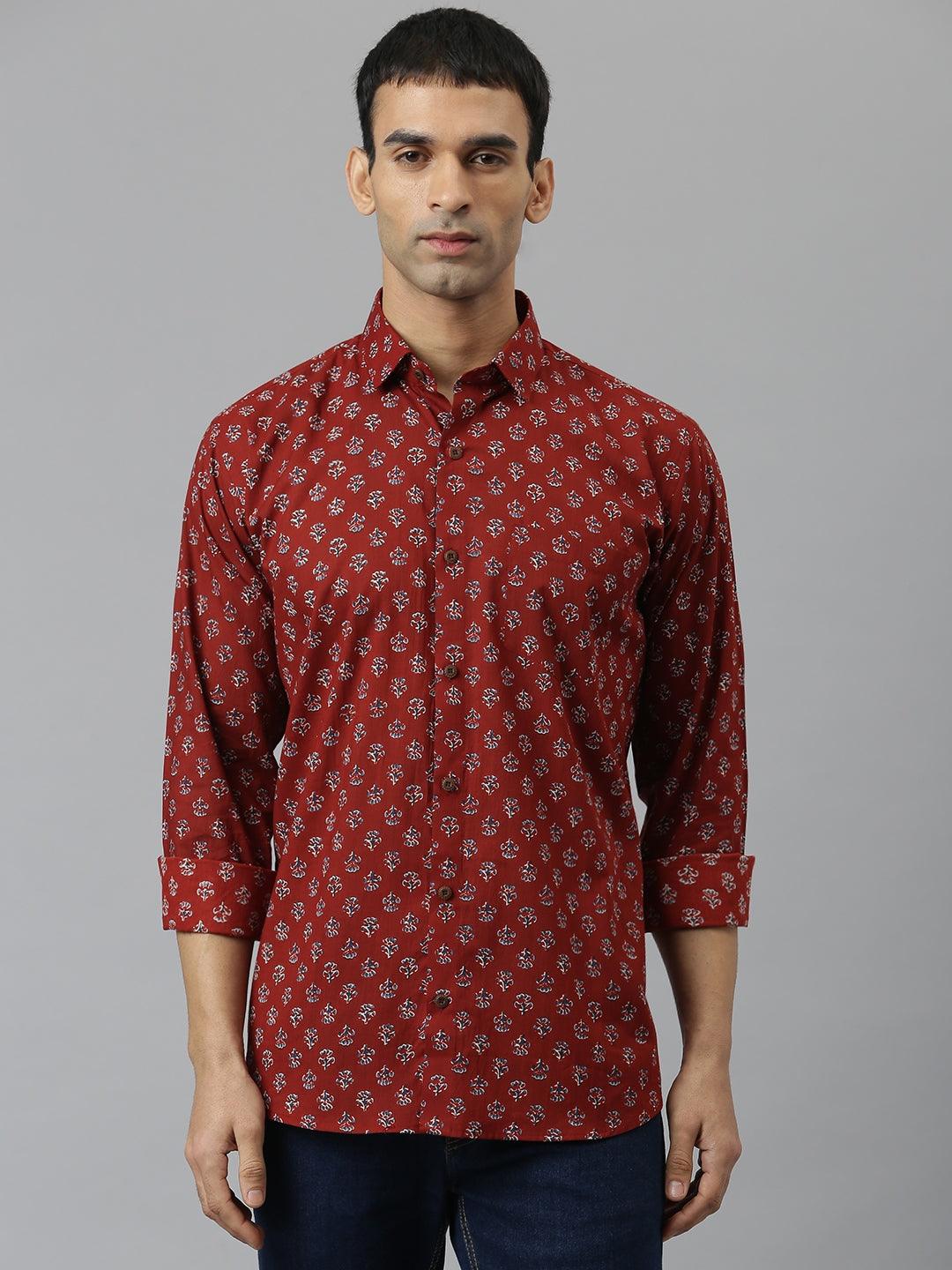 Millennial Men Maroon & Blue  Cotton  Full Sleeve  Shirt for Men-MMF0279 - Zarivedaworld.com